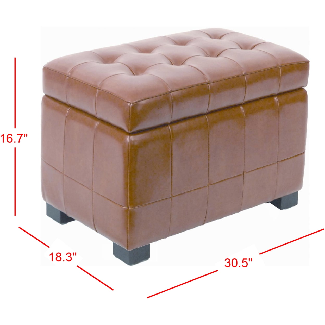 Chic Saddle Brown Bi-Cast Leather Storage Bench with Button Tufting
