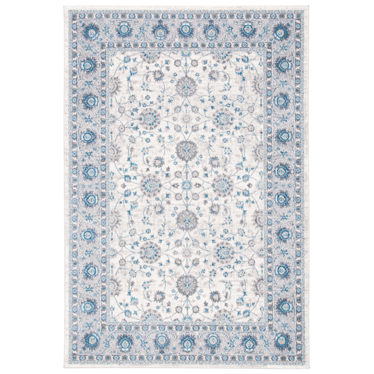 Ivory and Blue Synthetic Hand-knotted Area Rug