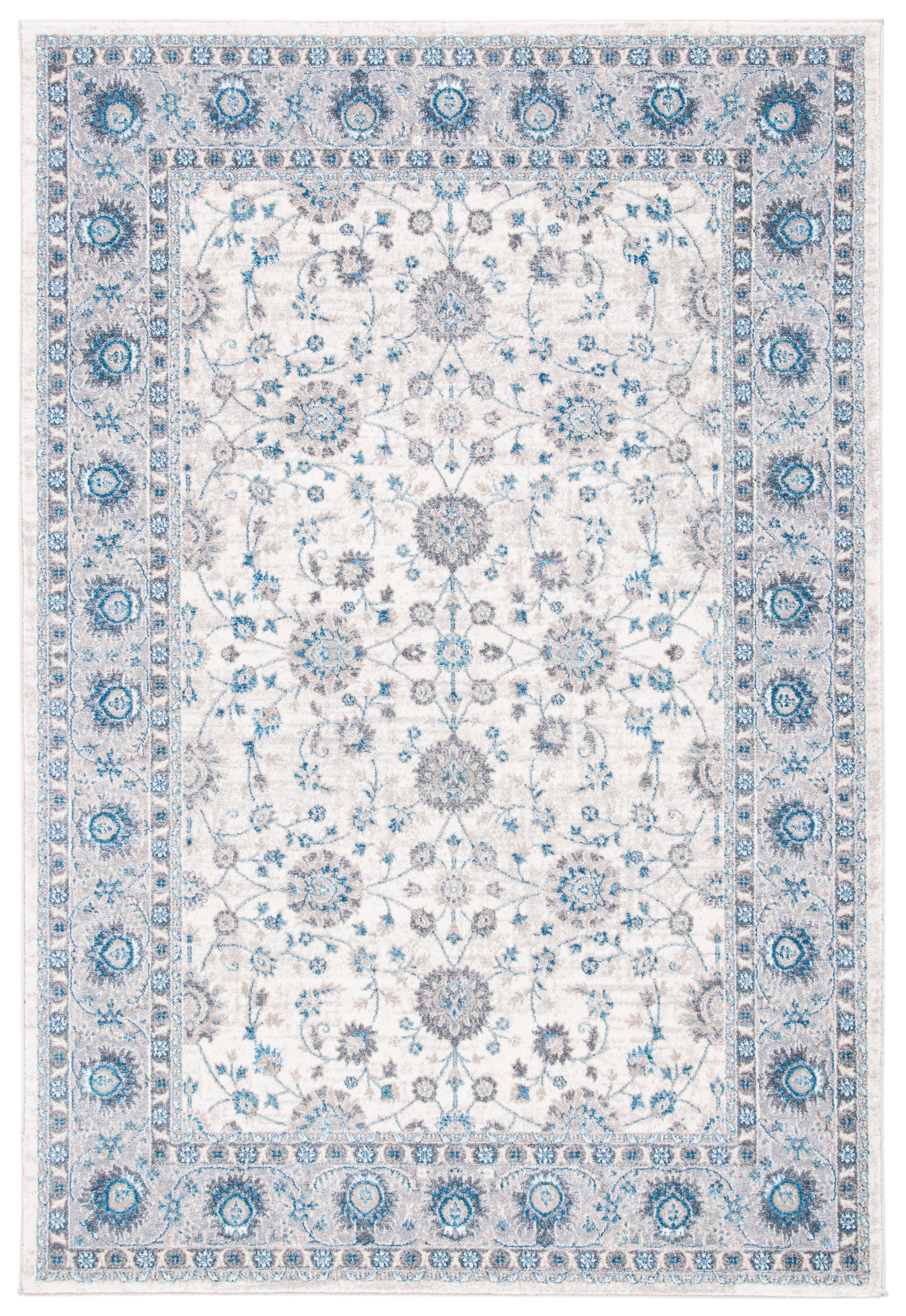Ivory and Blue Synthetic Hand-knotted Area Rug