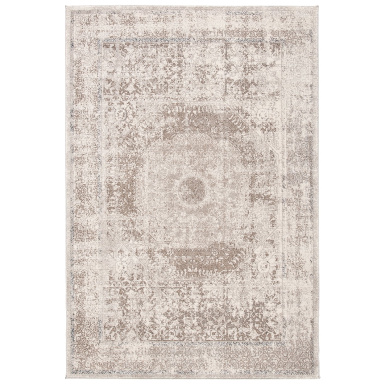 Ivory Rectangular Hand-knotted Synthetic Area Rug 3' x 5'
