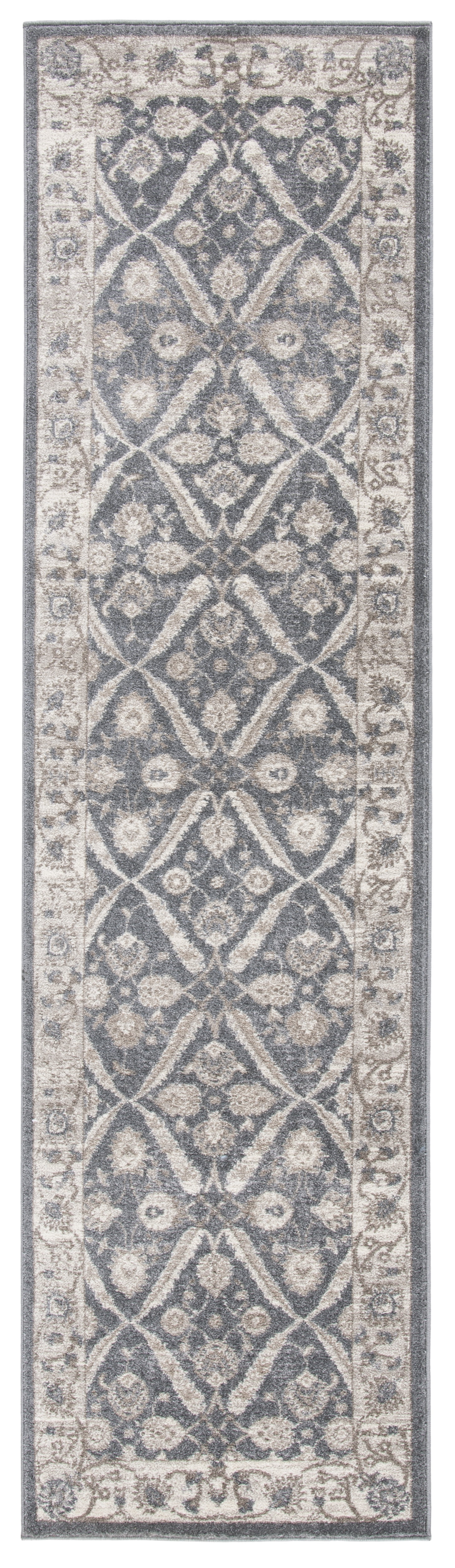 Elegant Grey and Beige Hand-Knotted Synthetic 2'2" x 8' Runner Rug