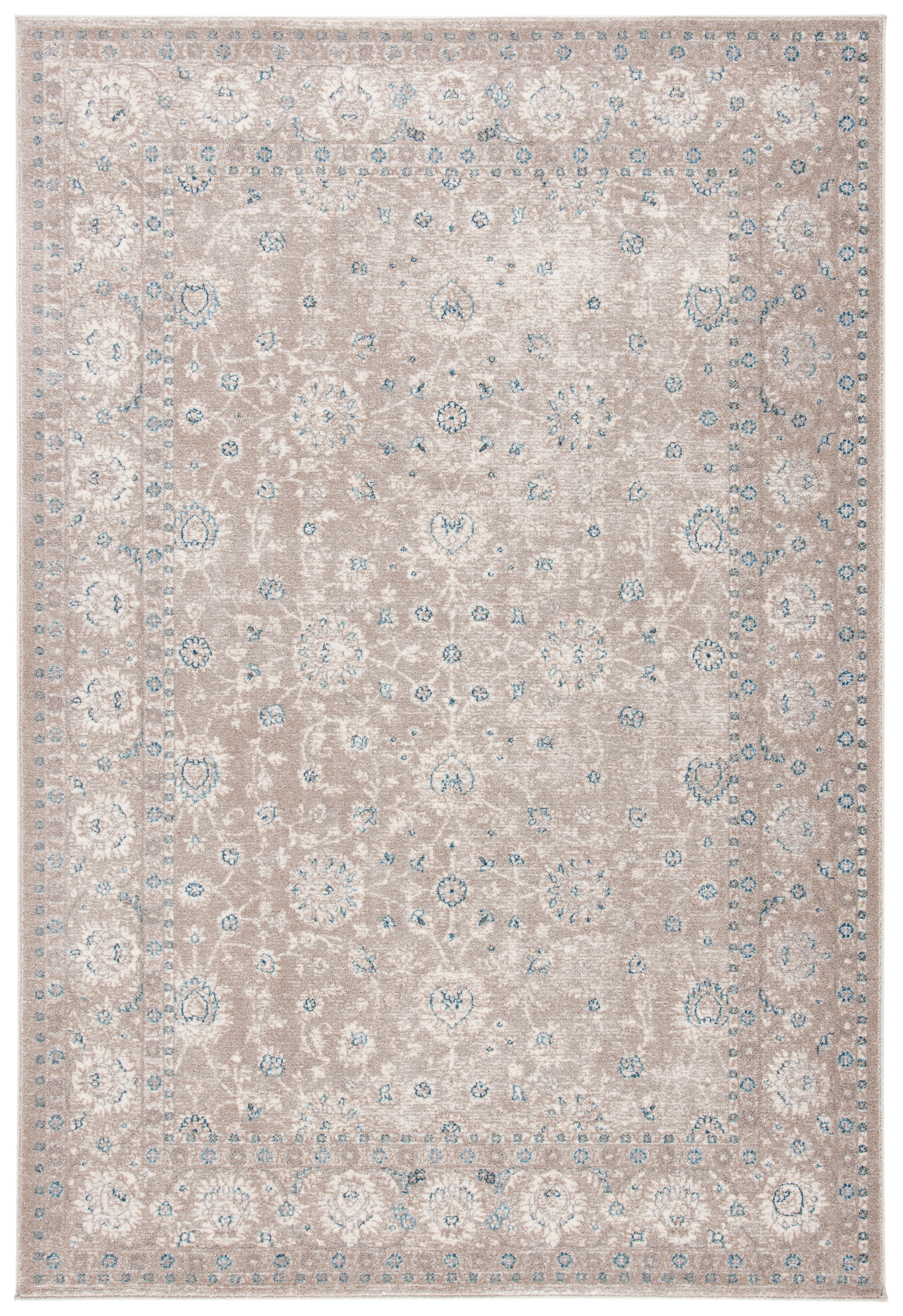 Tan and Blue Synthetic Flat Woven Round Area Rug, 9' x 12'