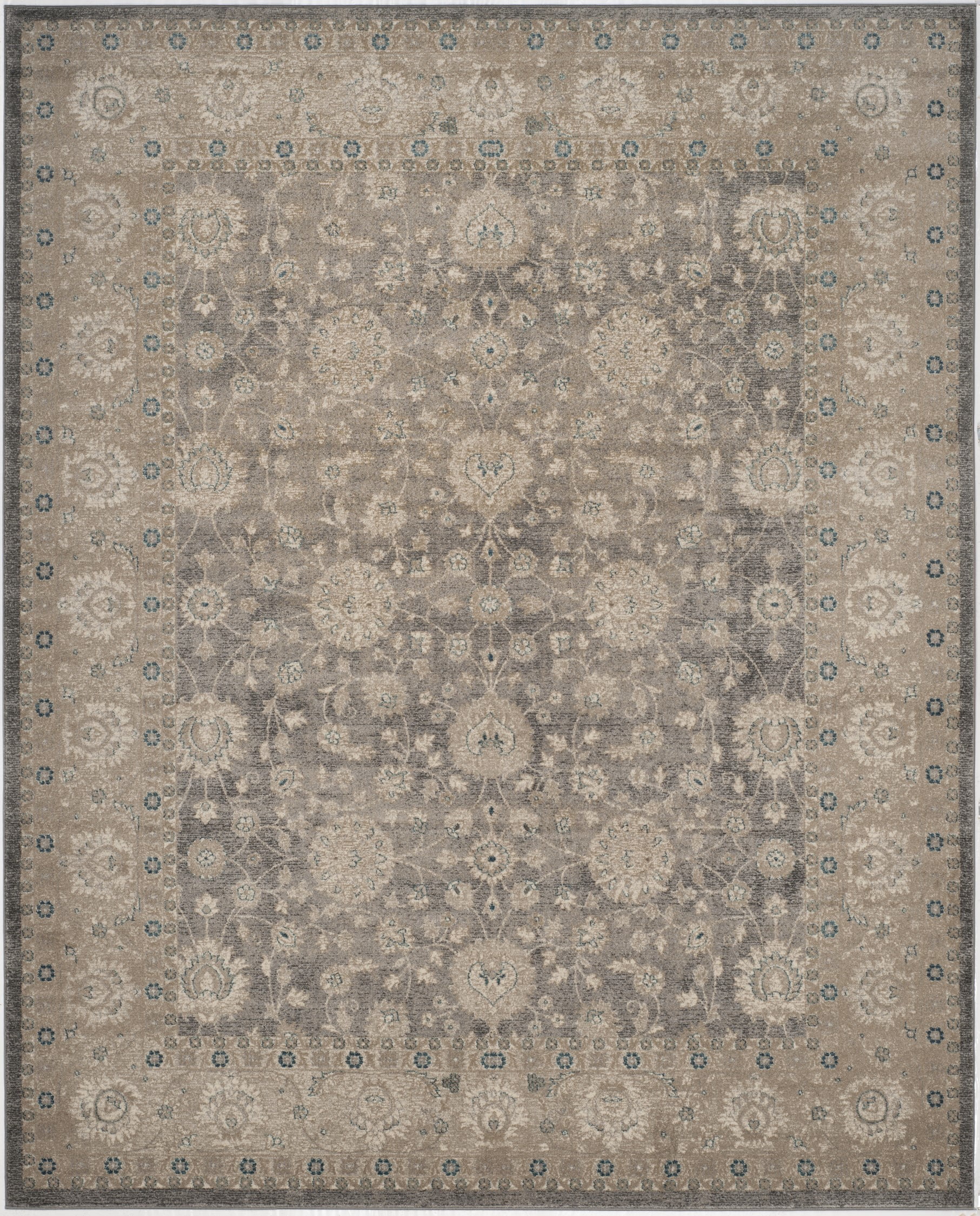 Gray Floral Motif Synthetic Rectangular Area Rug