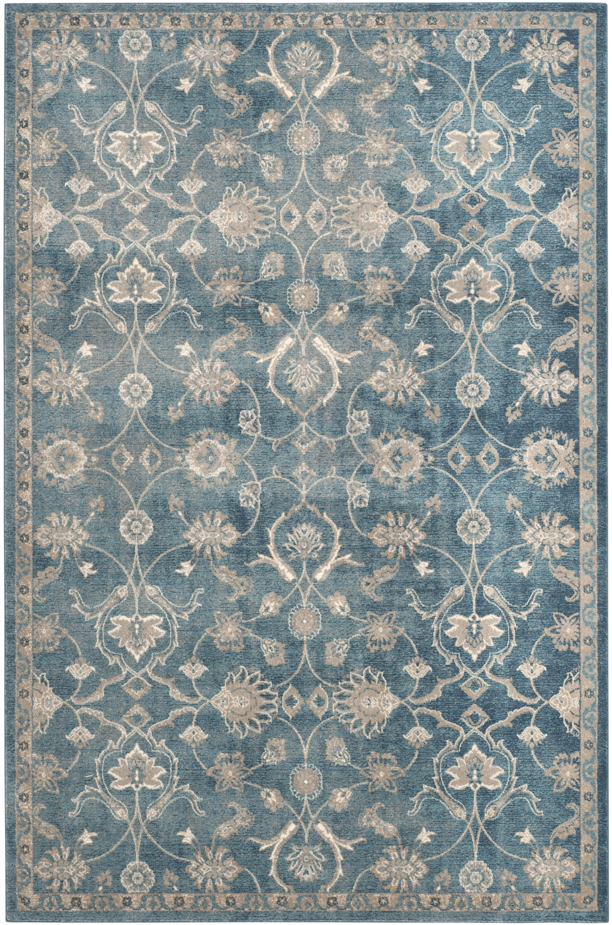 Sofia Blue and Beige Hand-Knotted Synthetic Area Rug
