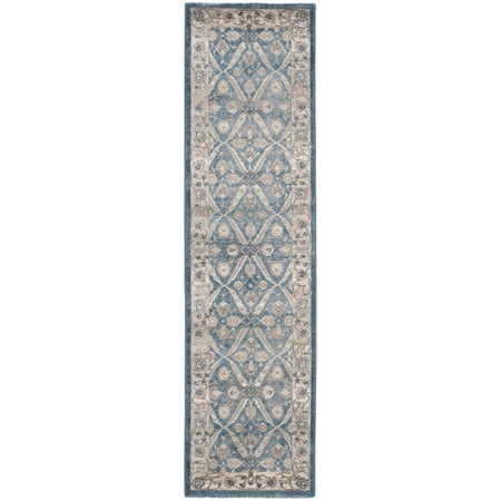 SAFAVIEH Sofia Jerrod Floral Bordered Runner Rug, Blue/Beige, 2'2" x 10'