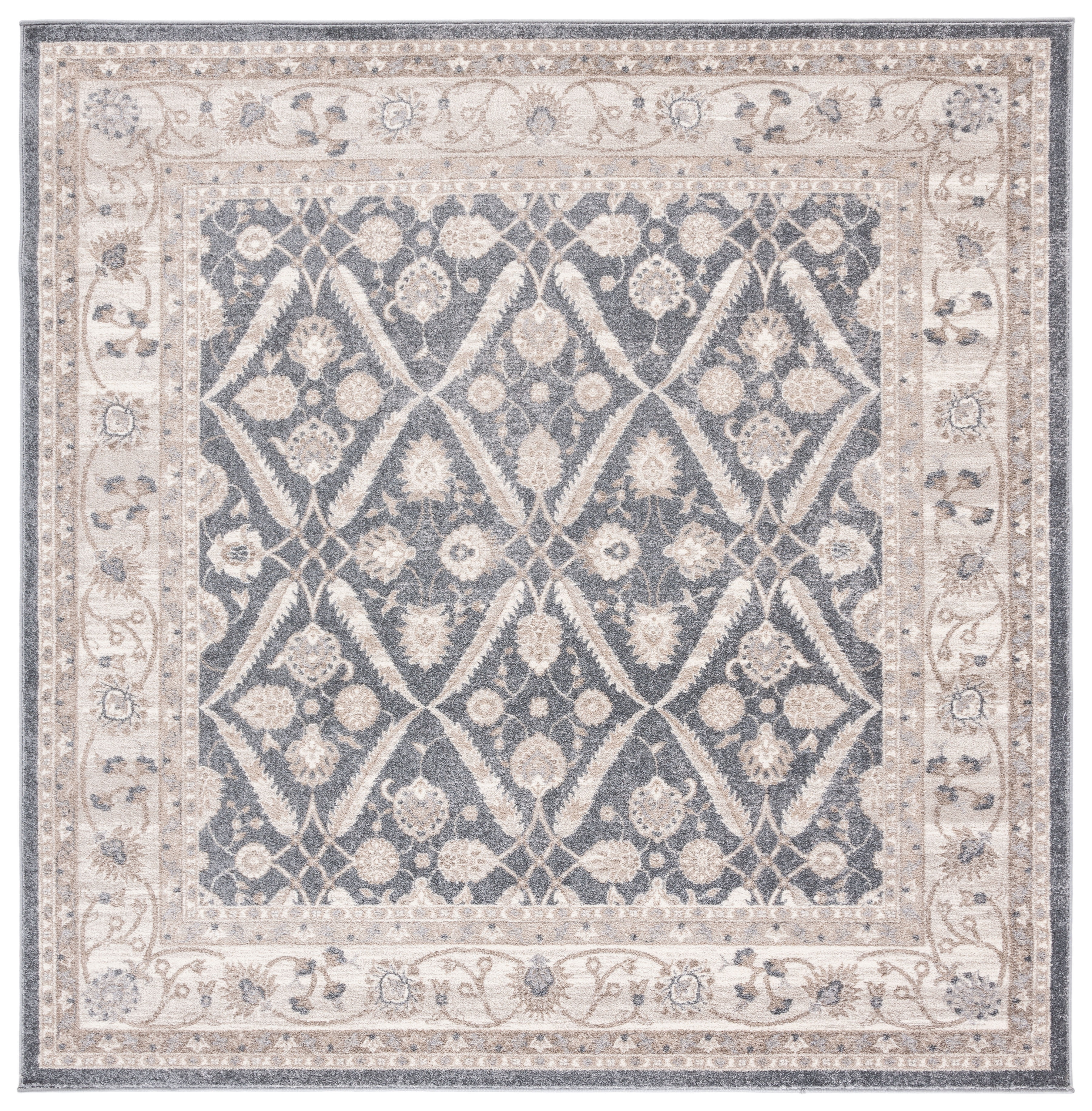 Handmade Dark Grey and Beige Synthetic Square Area Rug, 6'7" x 6'7"