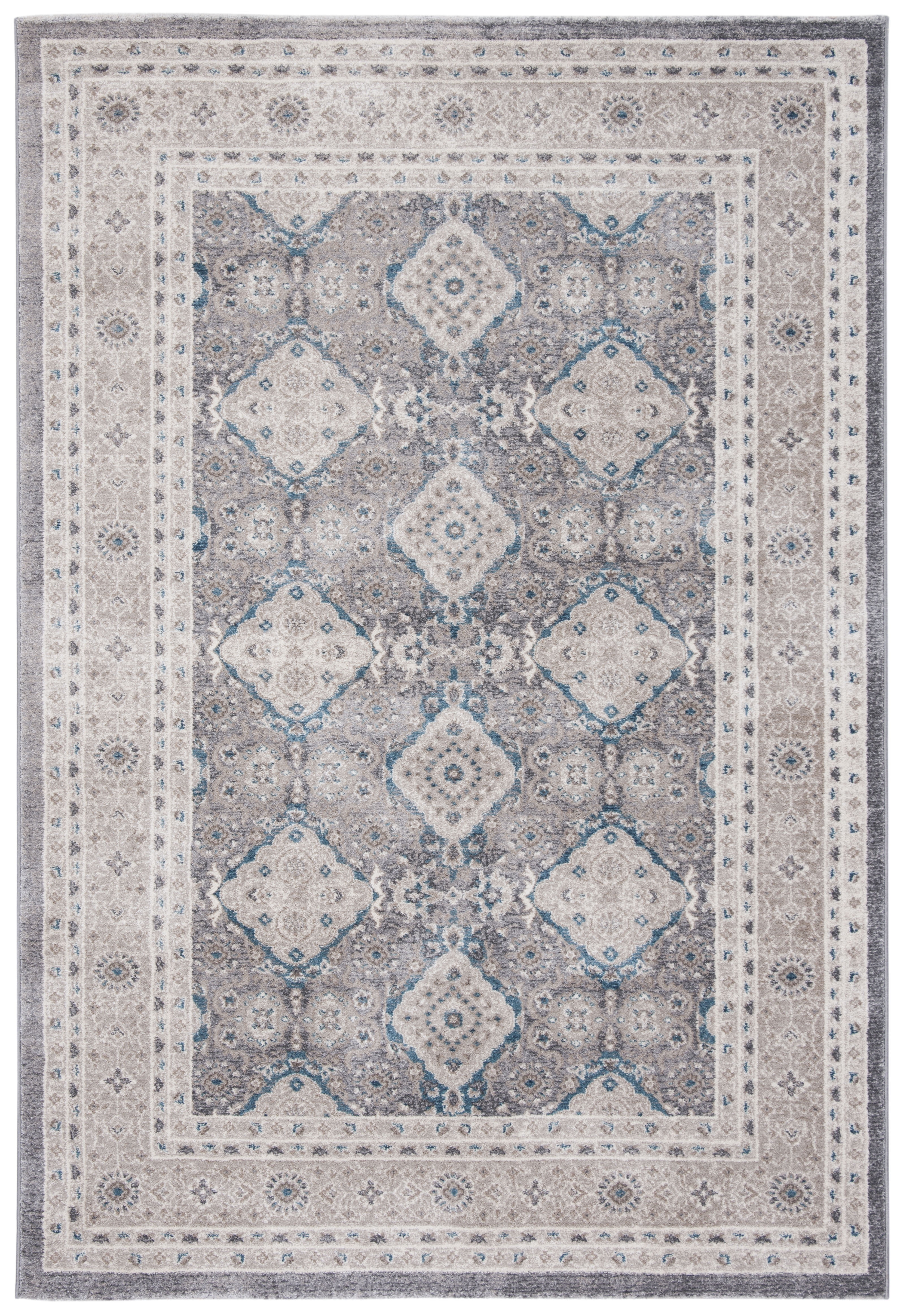 Gray and Beige Floral Motif Rectangular Area Rug