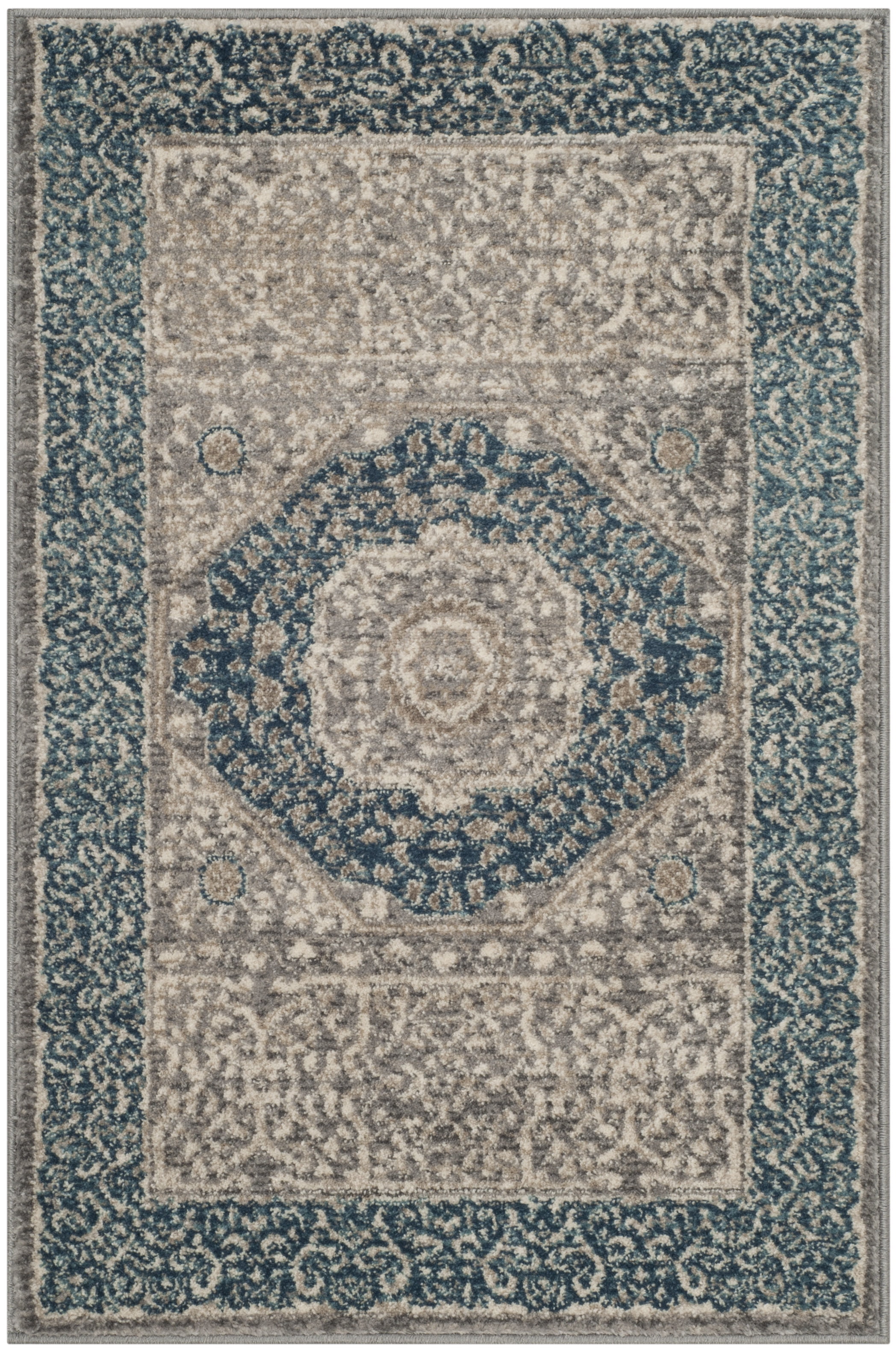 Sofia Contemporary Classic Light Grey & Blue 2' x 3' Synthetic Area Rug