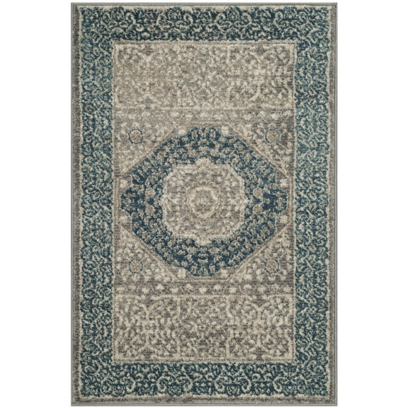 SAFAVIEH Sofia Waylon Geometric Bordered Area Rug, Light Grey/Blue, 2' x 3'