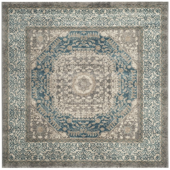 SAFAVIEH Sofia Waylon Geometric Bordered Area Rug, Light Grey/Blue, 3' x 3' Square