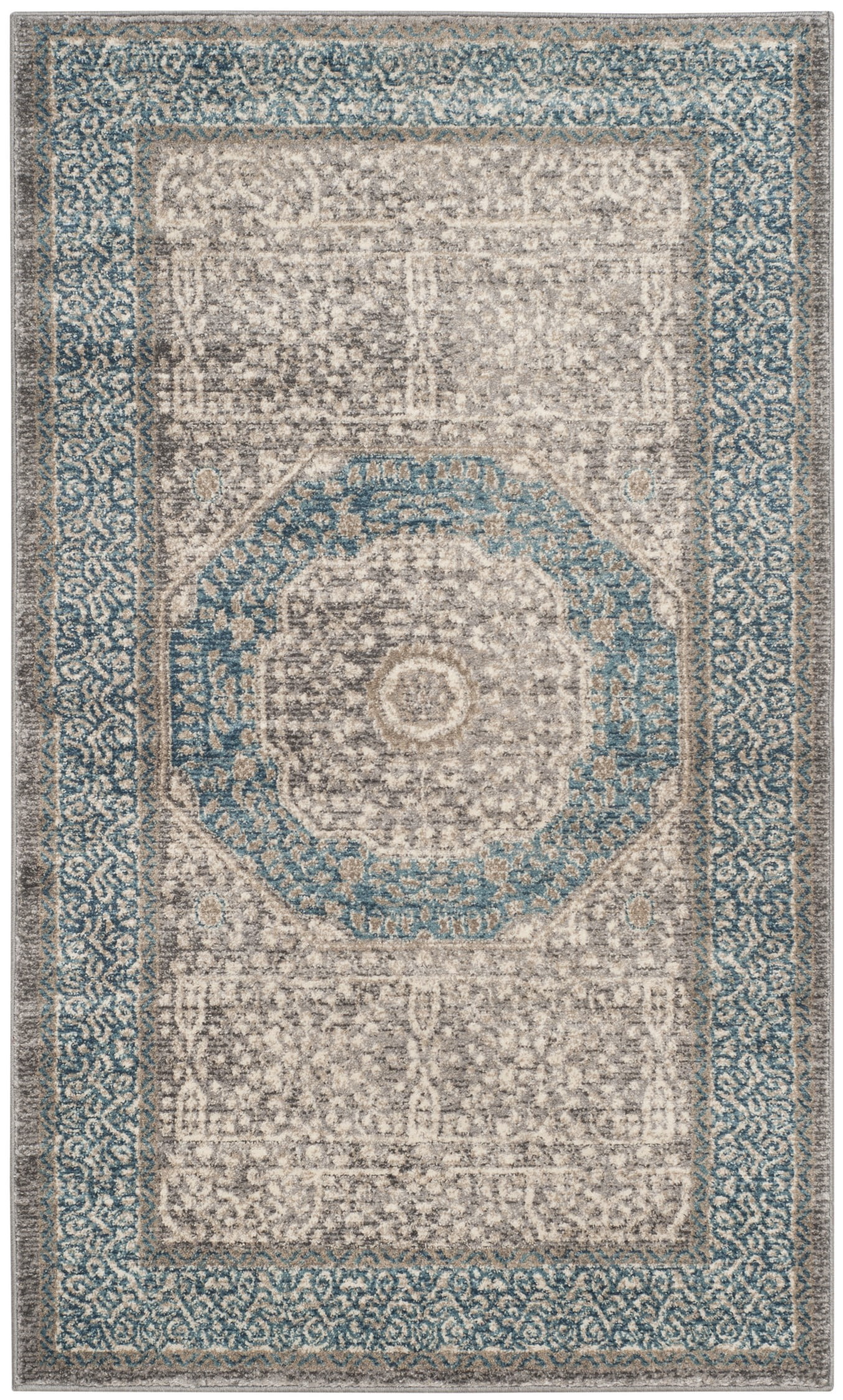 Luxor Elegance 3' x 5' Light Grey/Blue Reversible Synthetic Area Rug