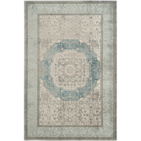 SAFAVIEH Sofia Waylon Geometric Bordered Area Rug, Light Grey/Blue, 4' x 5'7"