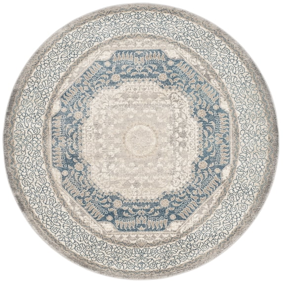 SAFAVIEH Sofia Waylon Geometric Bordered Area Rug, Light Grey/Blue, 5'1" x 5'1" Round