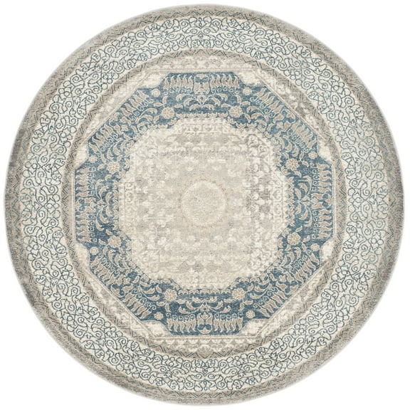 SAFAVIEH Sofia Waylon Geometric Bordered Area Rug, Light Grey/Blue, 6'7" x 6'7" Round