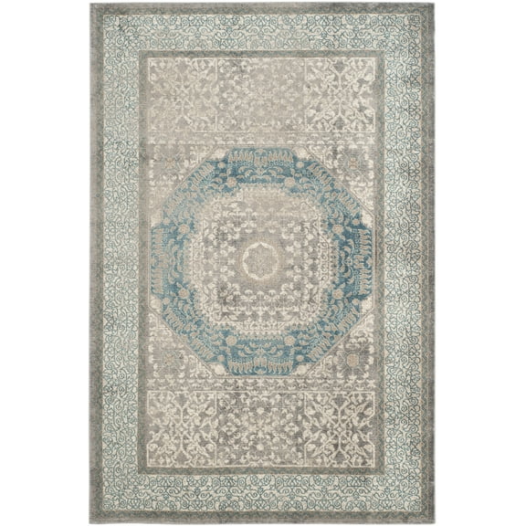 SAFAVIEH Sofia Waylon Geometric Bordered Area Rug, Light Grey/Blue, 6'7" x 9'2"