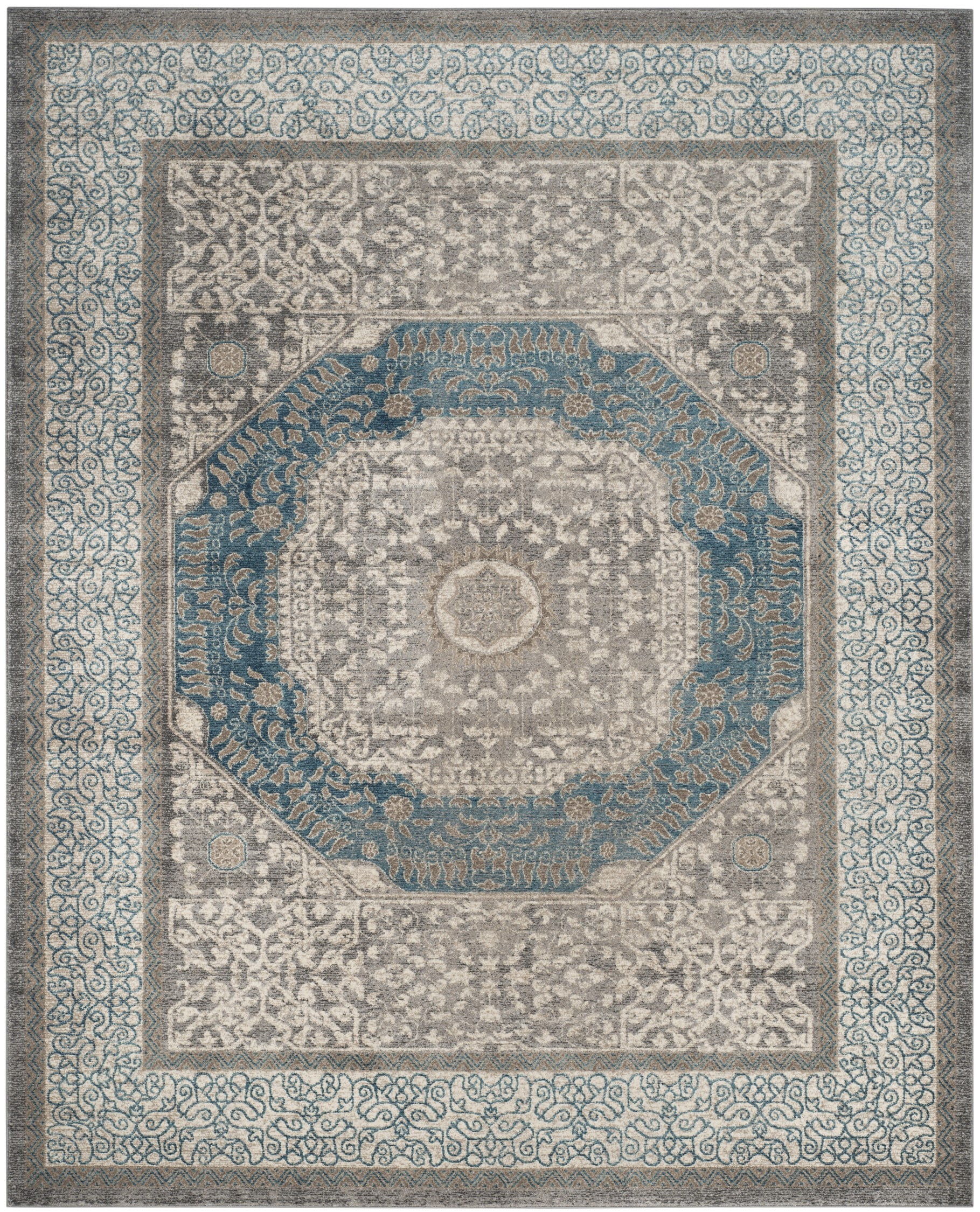 Sofia Light Grey and Blue Synthetic Reversible Area Rug