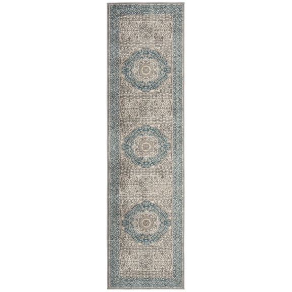 SAFAVIEH Sofia Waylon Geometric Bordered Runner Rug, Light Grey/Blue, 2'2" x 14'