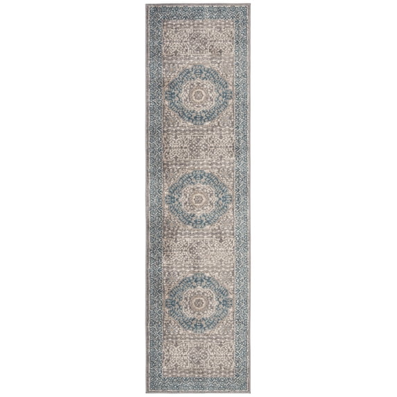 SAFAVIEH Sofia Waylon Geometric Bordered Runner Rug, Light Grey/Blue, 2'2" x 6'