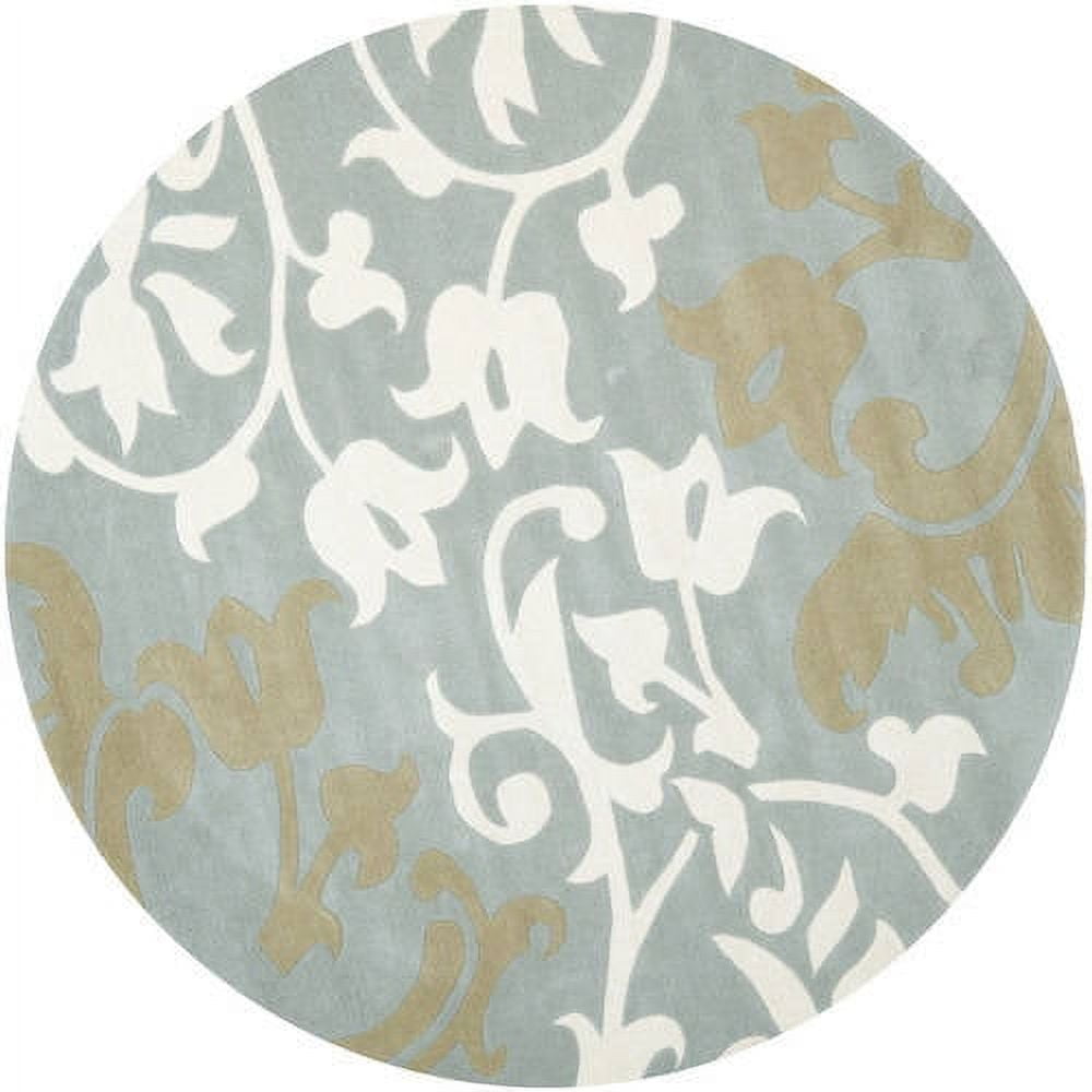 Handmade Blue and Beige Wool Viscose Round Tufted Rug