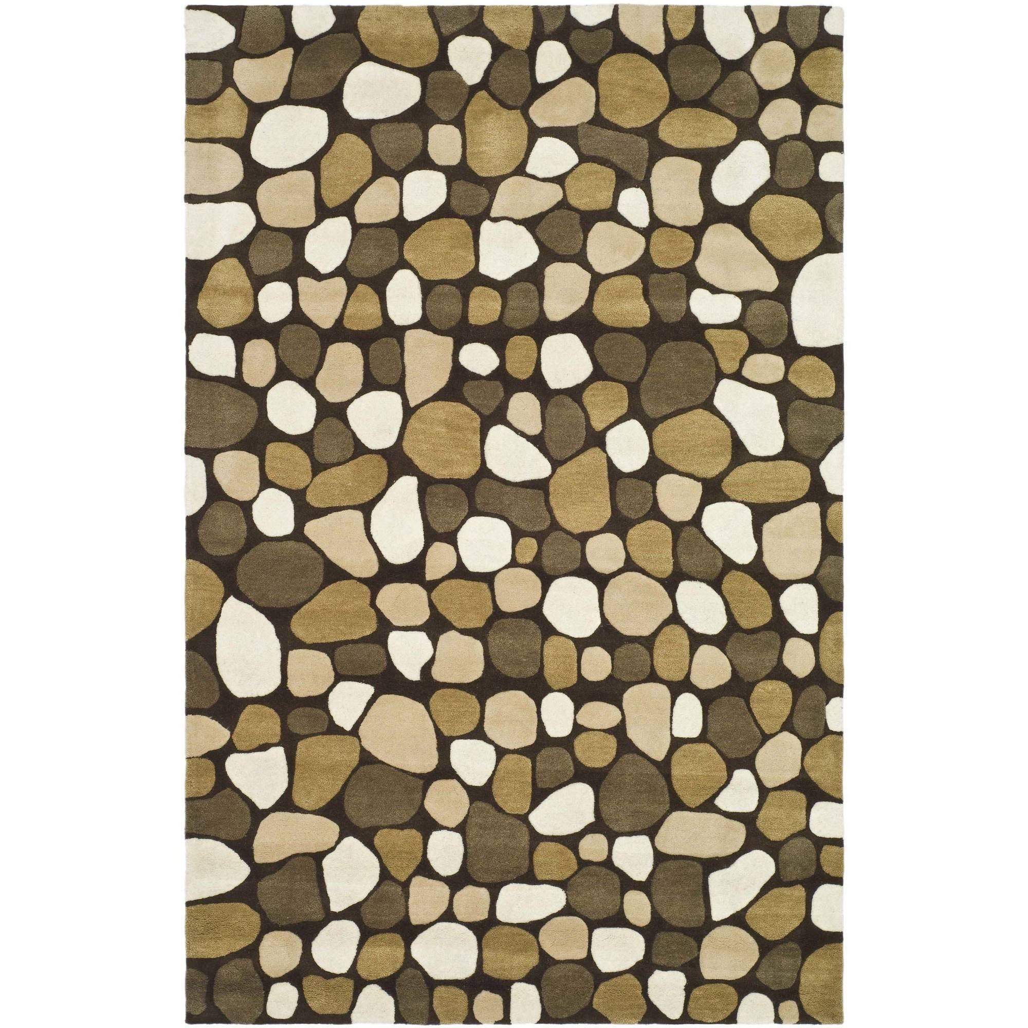 Ivory and Brown Tufted Wool Geometric Area Rug