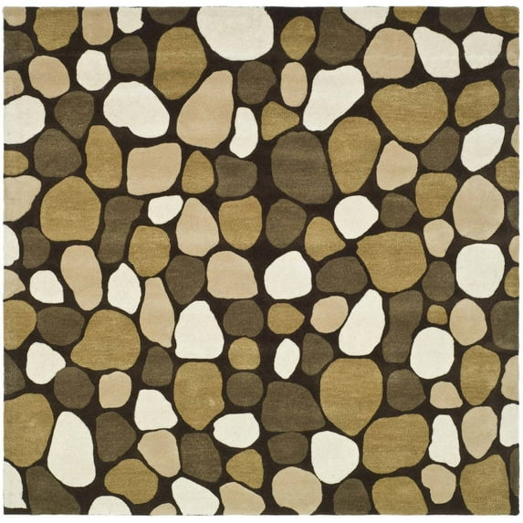 SAFAVIEH Soho Abbott Geometric Wool Area Rug, Dark Brown/Multi, 6' x 6' Square