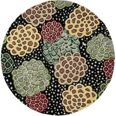 SAFAVIEH Soho Acadia Geometric Wool Area Rug, Black/Multi, 6' x 6' Round