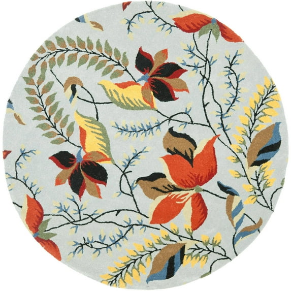 SAFAVIEH Soho Adrian Floral Wool Area Rug, Blue/Multi, 6' x 6' Round