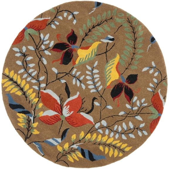 SAFAVIEH Soho Adrian Floral Wool Area Rug, Light Brown/Multi, 6' x 6' Round