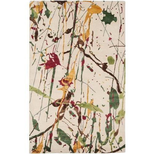 Ivory Multi Abstract Wool and Viscose 5' x 8' Area Rug