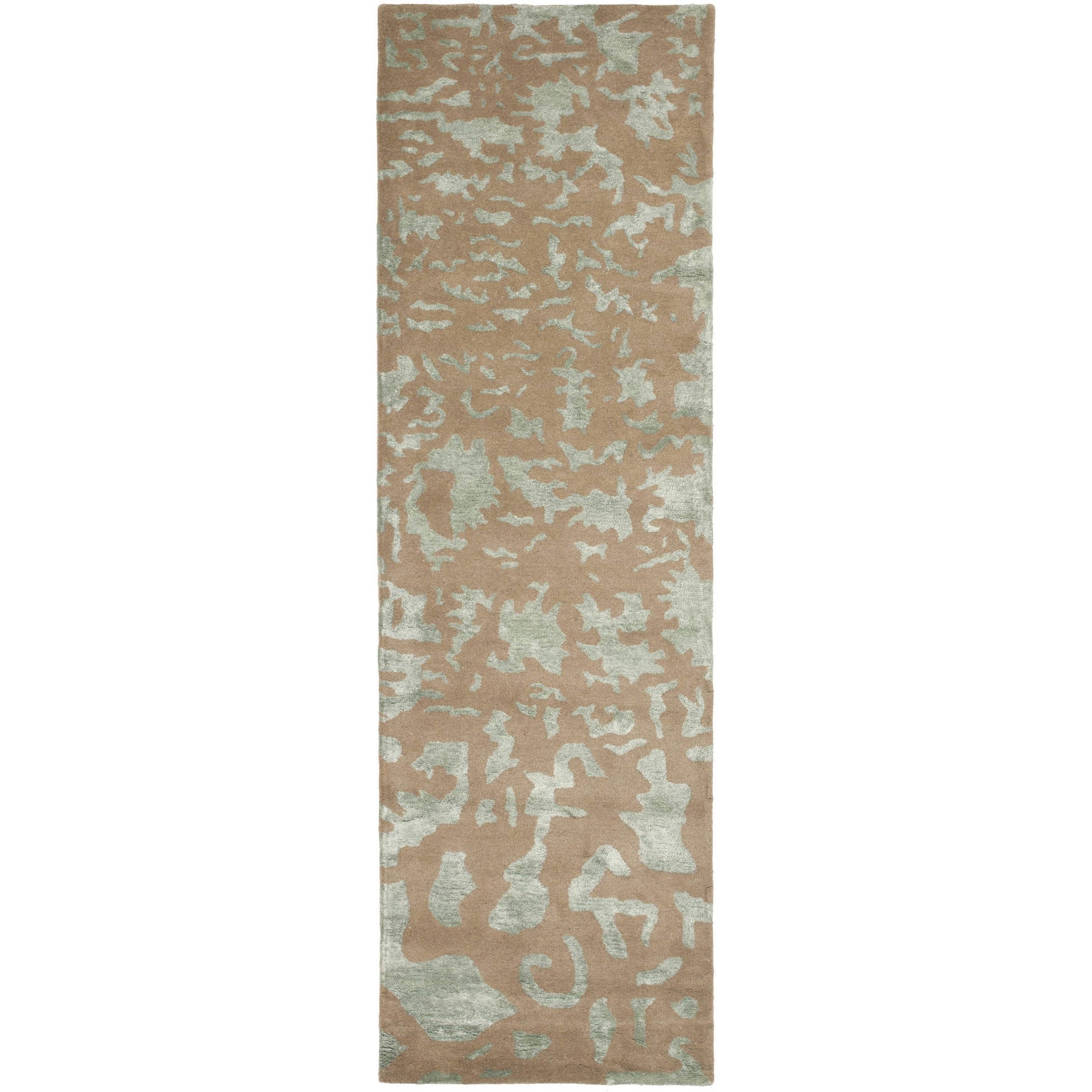 Hand-Tufted Taupe and Light Blue Wool Runner Rug, 2'6" x 10'