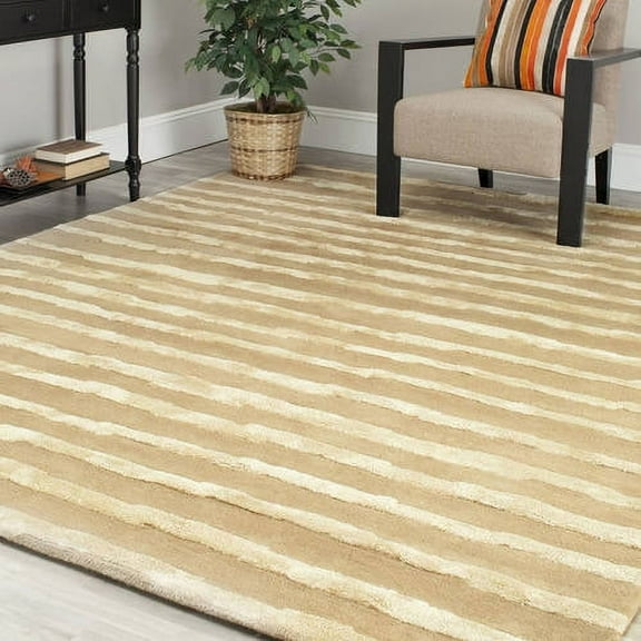SAFAVIEH Soho Alec Striped Wool Area Rug, Beige/Gold, 6' x 6' Round