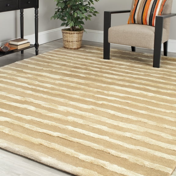 SAFAVIEH Soho Alec Striped Wool Area Rug, Beige/Gold, 6' x 6' Square