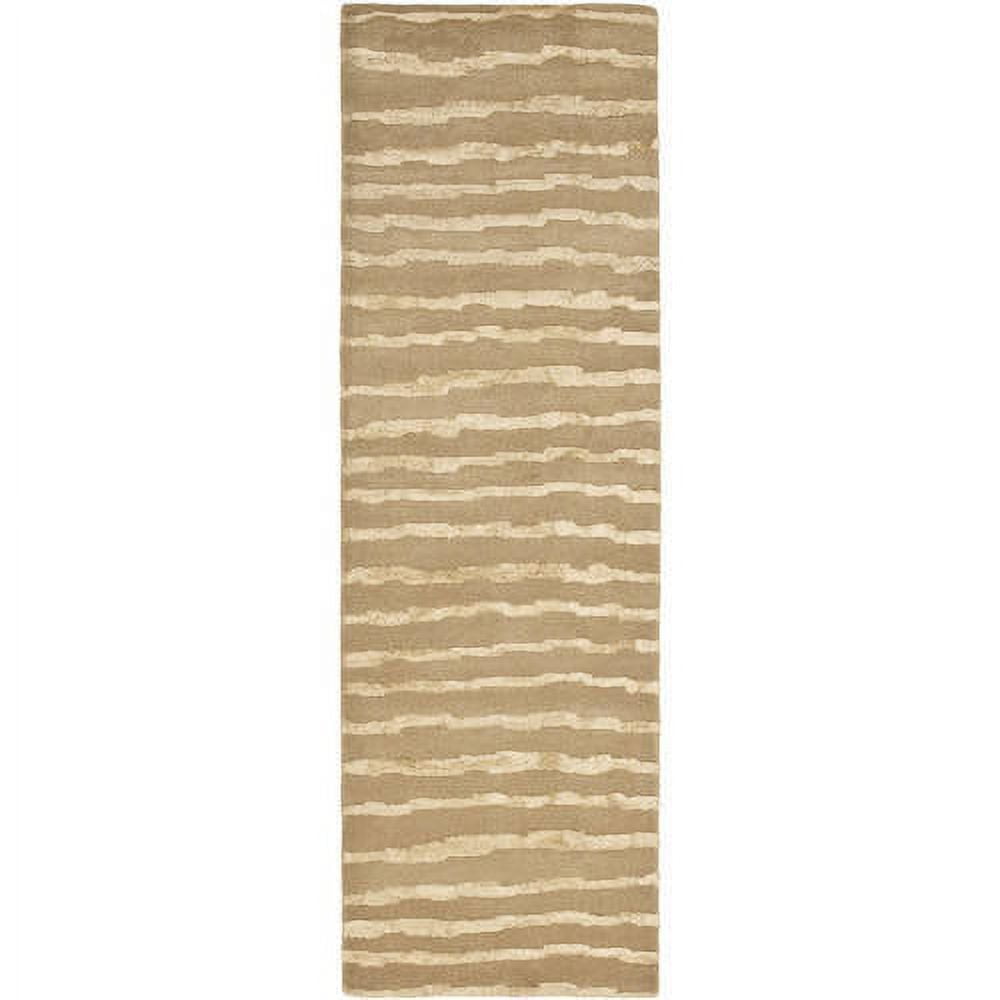 Handmade Beige and Gold Wool Runner Rug, 2'6" x 14'