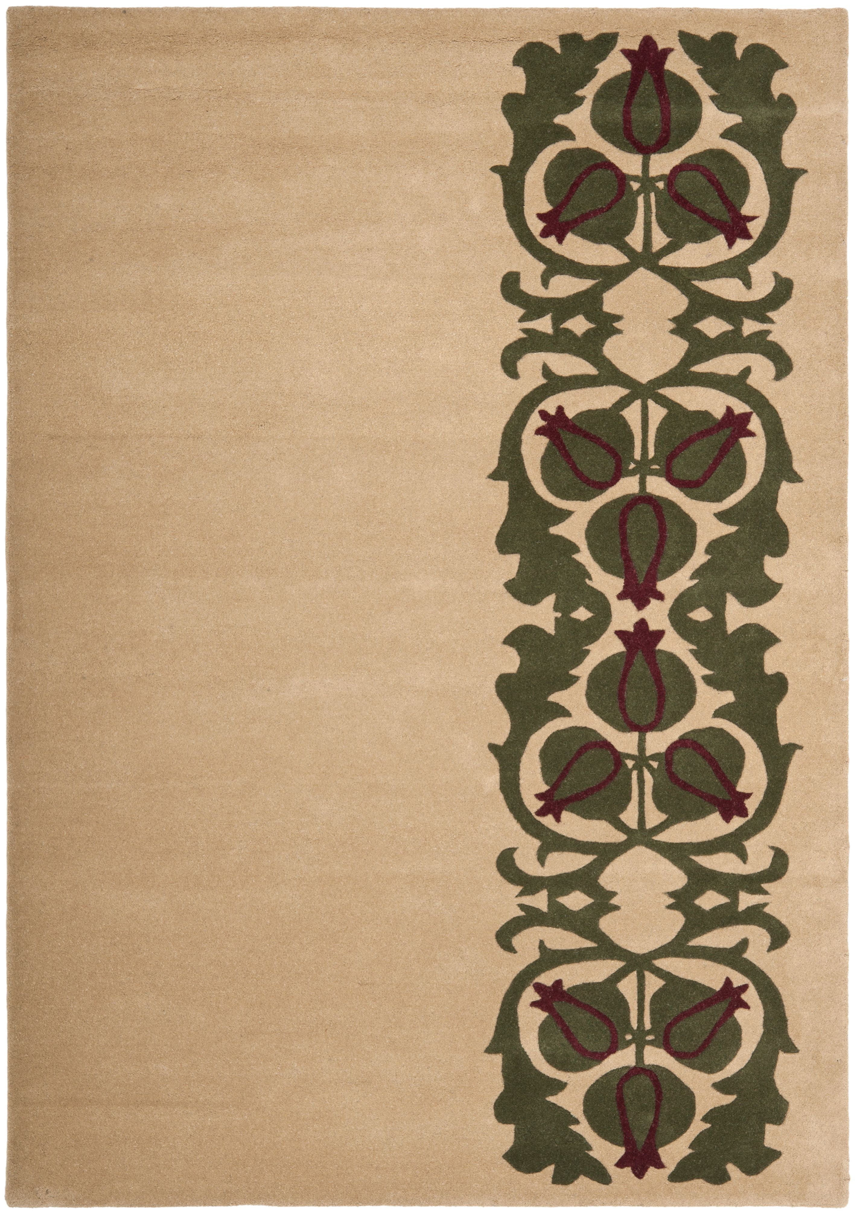 Handmade Beige and Gray Wool Floral Area Rug 3'6" x 5'6"