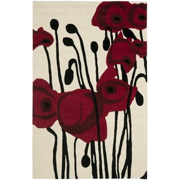 SAFAVIEH Soho Alfreda Floral Wool Area Rug, Ivory/Red, 3'6" x 5'6"