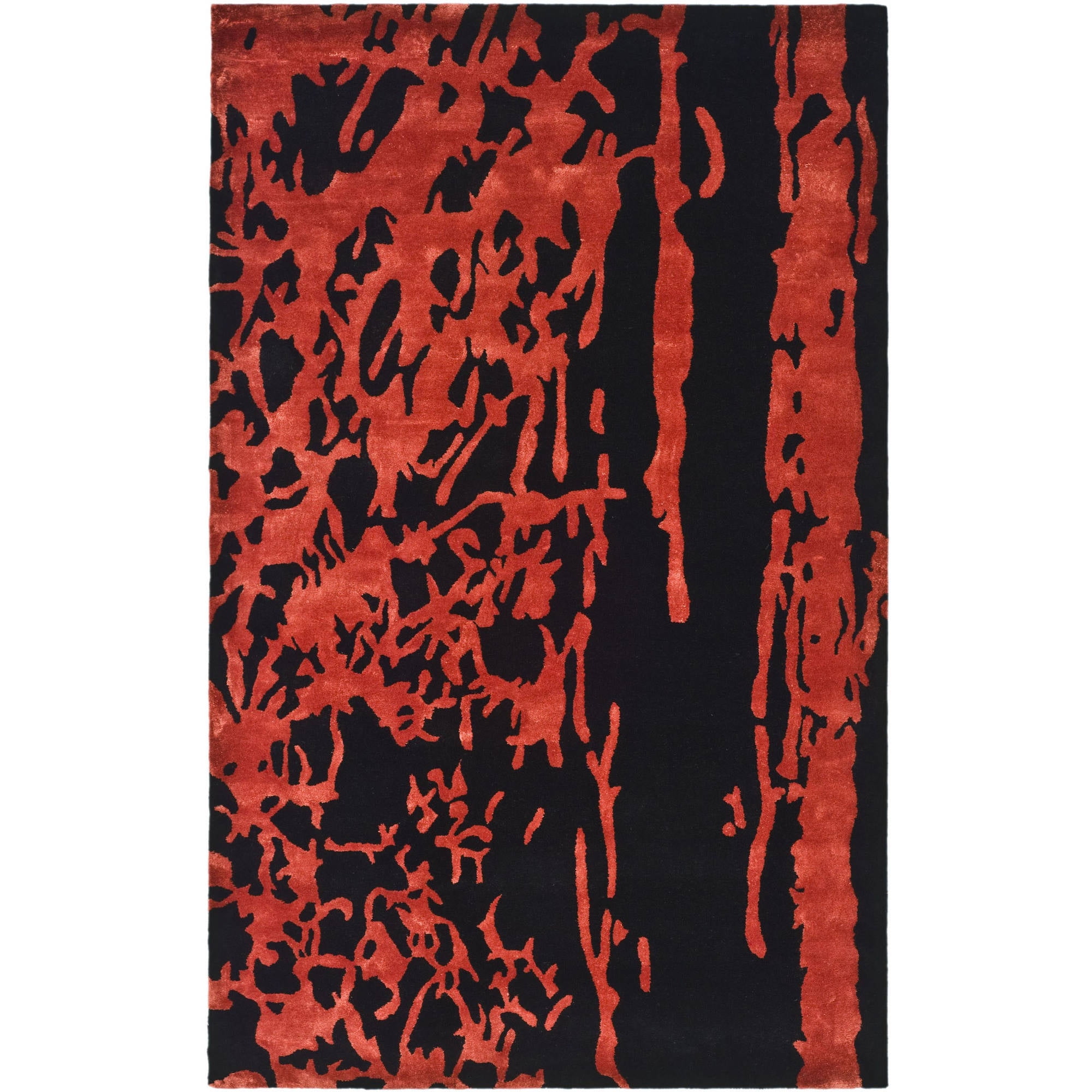 Handmade Black and Red Wool Abstract 5' x 8' Rug