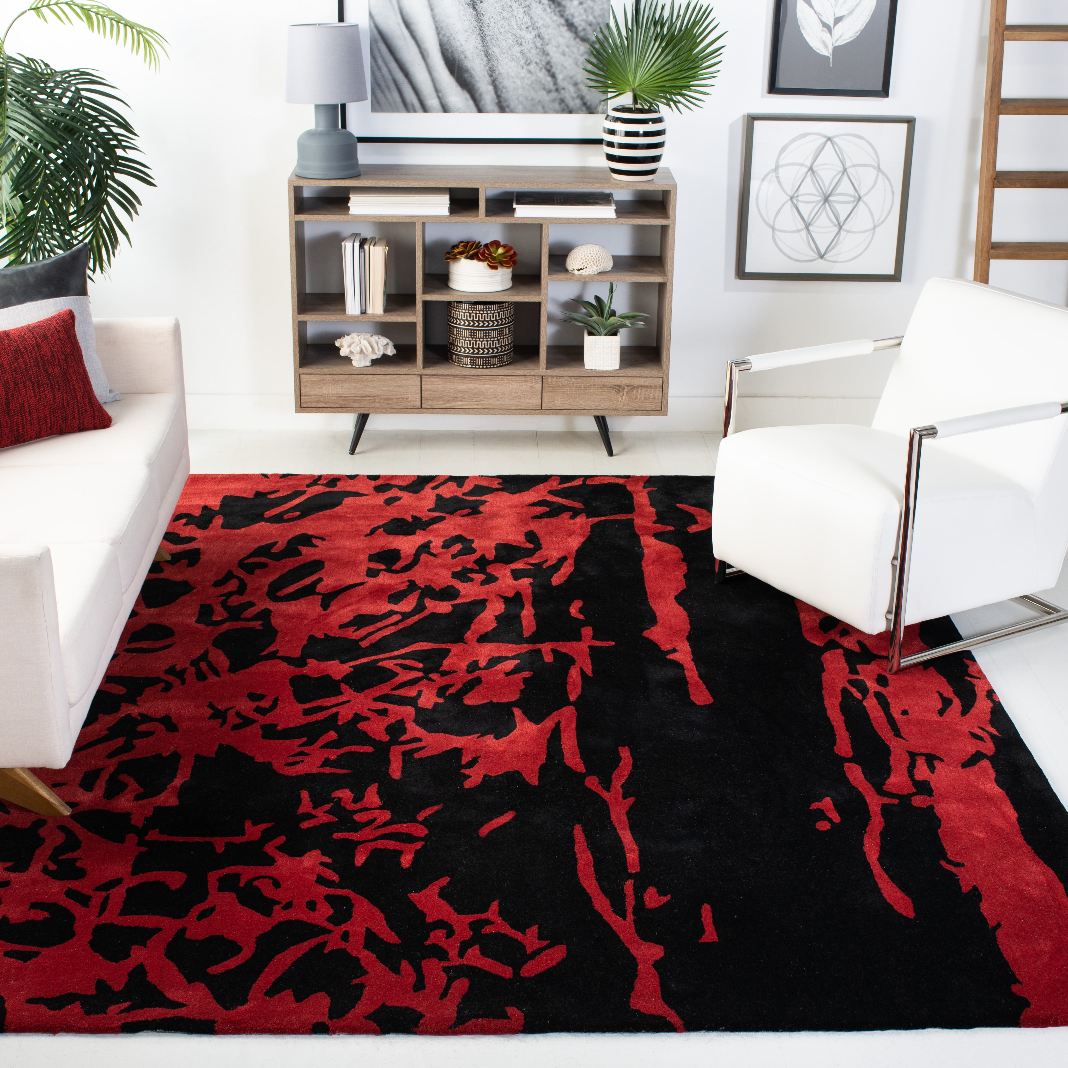 Handmade Black and Red Wool Square Area Rug, 8'x8'