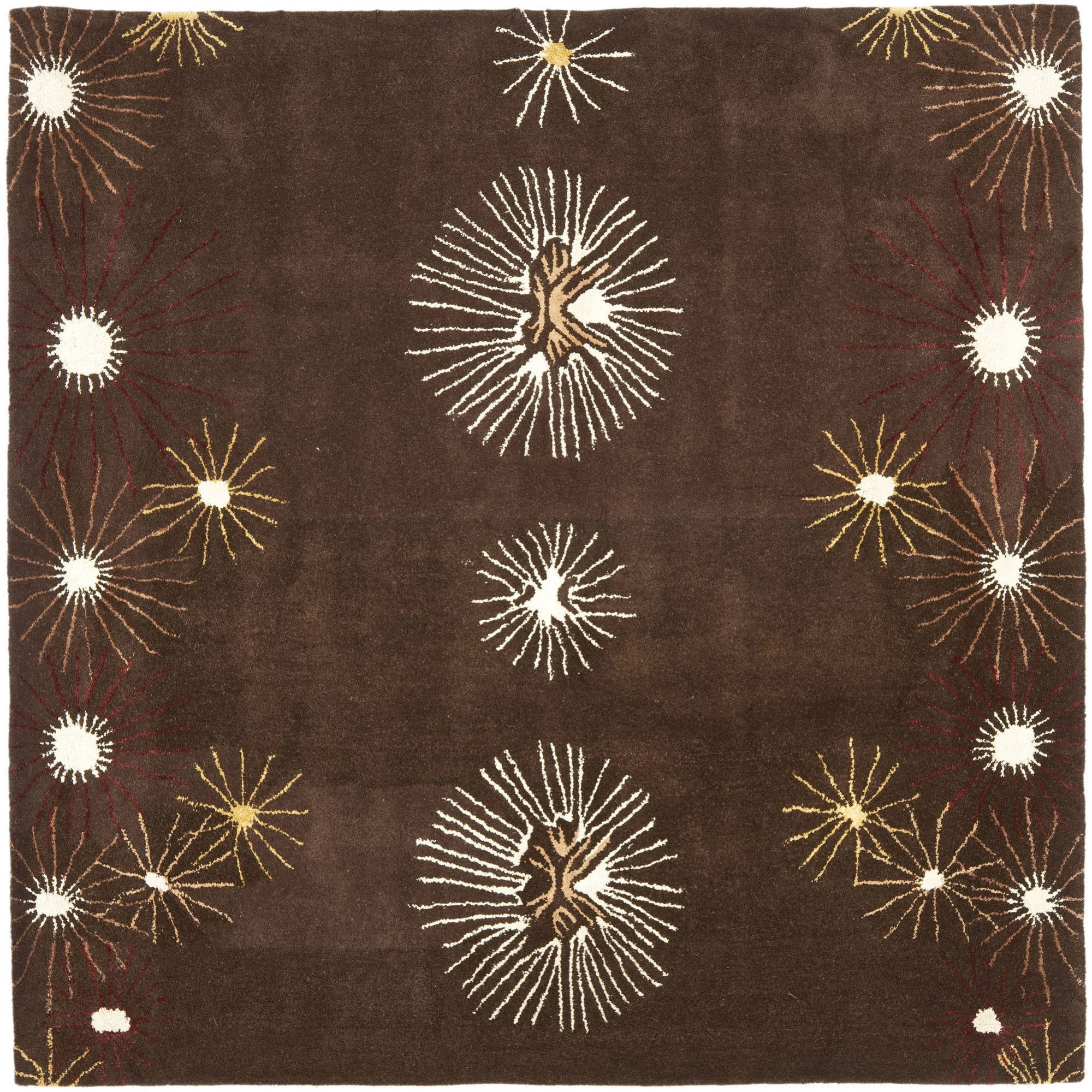 Brown and Multicolor 6' x 6' Hand-Tufted Wool Square Area Rug
