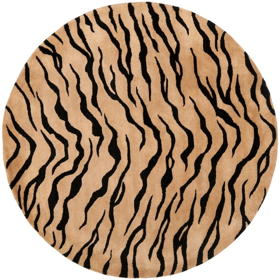 SAFAVIEH Soho Anson Animal Striped Wool Area Rug, Gold/Black, 6' x 6' Round