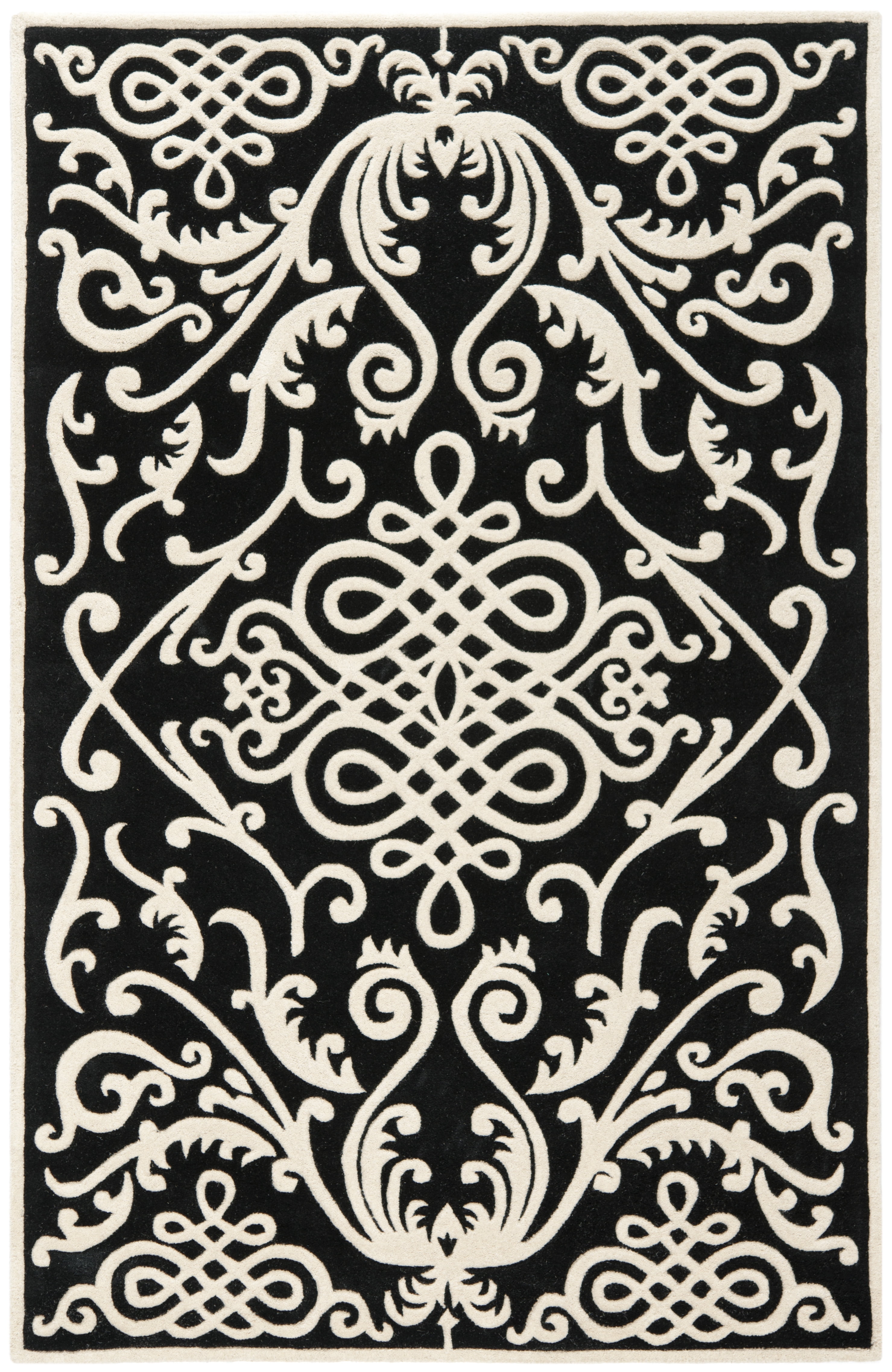 Handmade Black Wool and Viscose Tufted Rectangular Rug