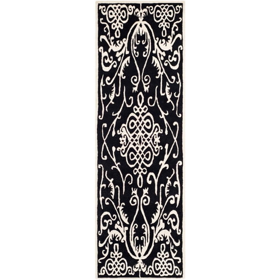SAFAVIEH Soho Aras Abstract Wool Runner Rug, Black/Ivory, 2'6" x 12'