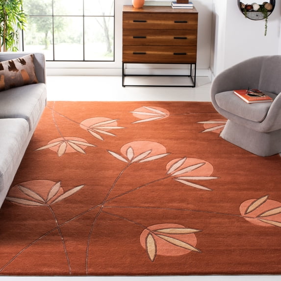 SAFAVIEH Soho Asher Floral Wool Area Rug, Rust, 6' x 6' Round