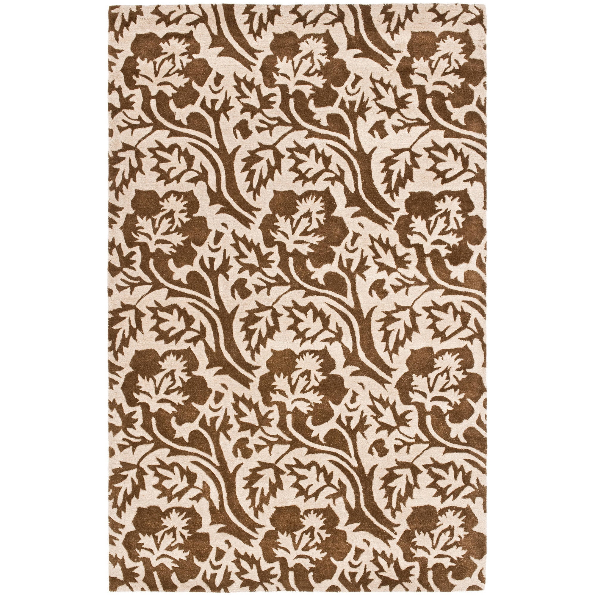 Ivory and Brown Tufted Wool Rectangular Area Rug