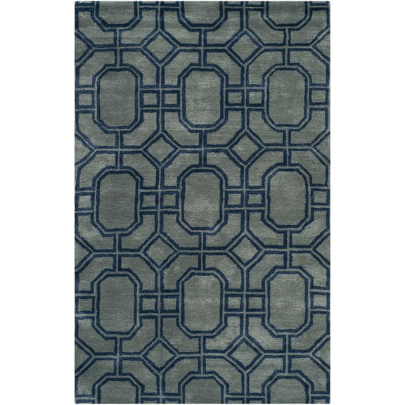 SAFAVIEH Soho Avery Geometric Wool Area Rug, Grey/Dark Blue, 3'6" x 5'6"