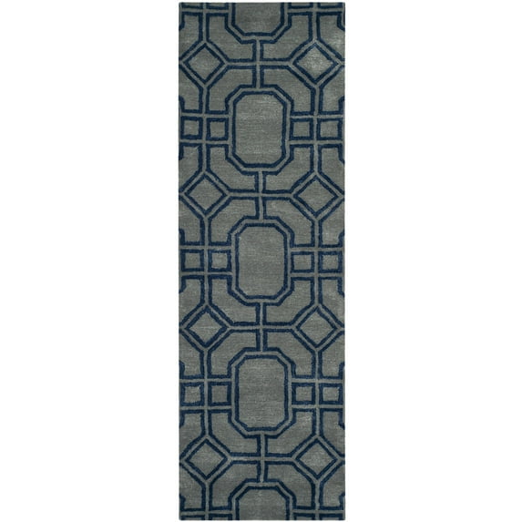 SAFAVIEH Soho Avery Geometric Wool Runner Rug, Grey/Dark Blue, 2'6" x 8'