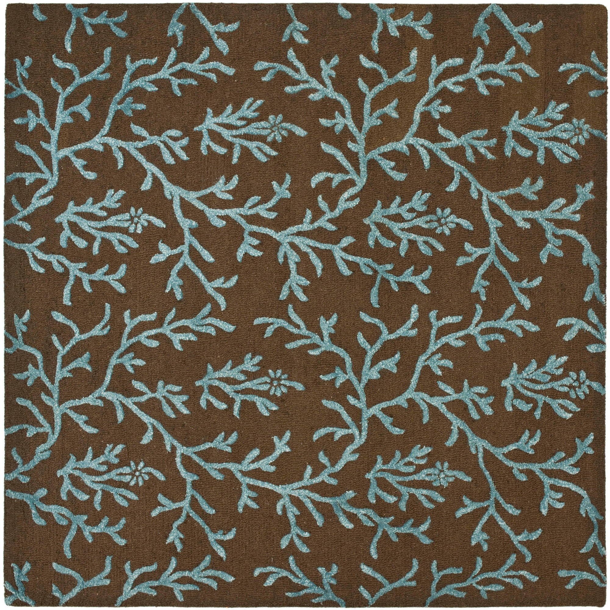 Hand-Tufted Brown and Light Blue Wool Square Area Rug