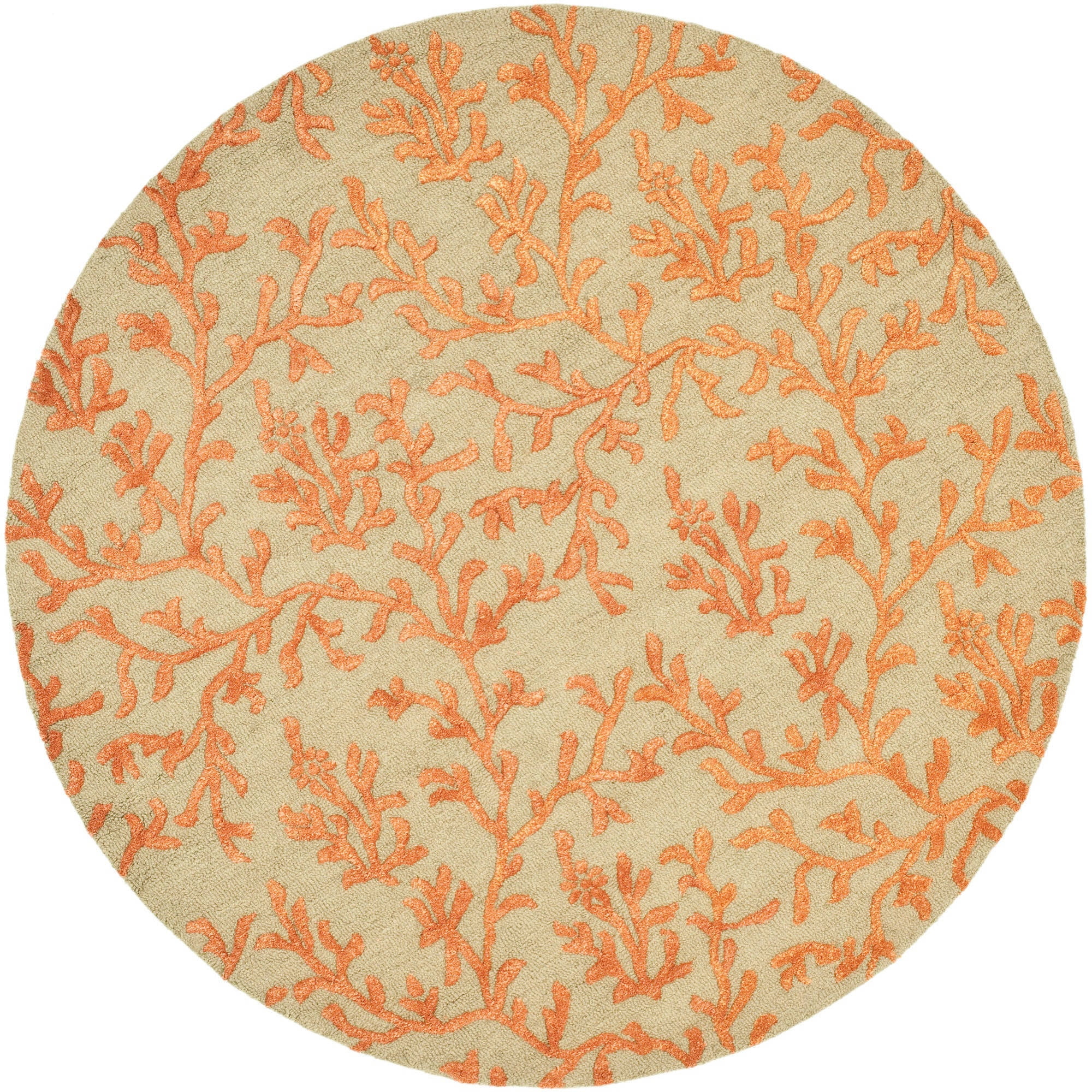 SAFAVIEH Soho Azalea Floral Wool Area Rug, Green/Gold, 6' x 6' Round ...