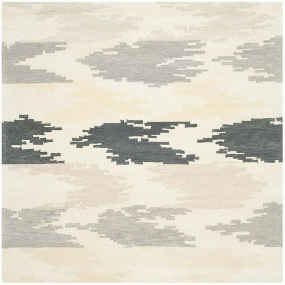 SAFAVIEH Soho Barclay Abstract Wool Area Rug, Ivory/Grey, 6' x 6' Square