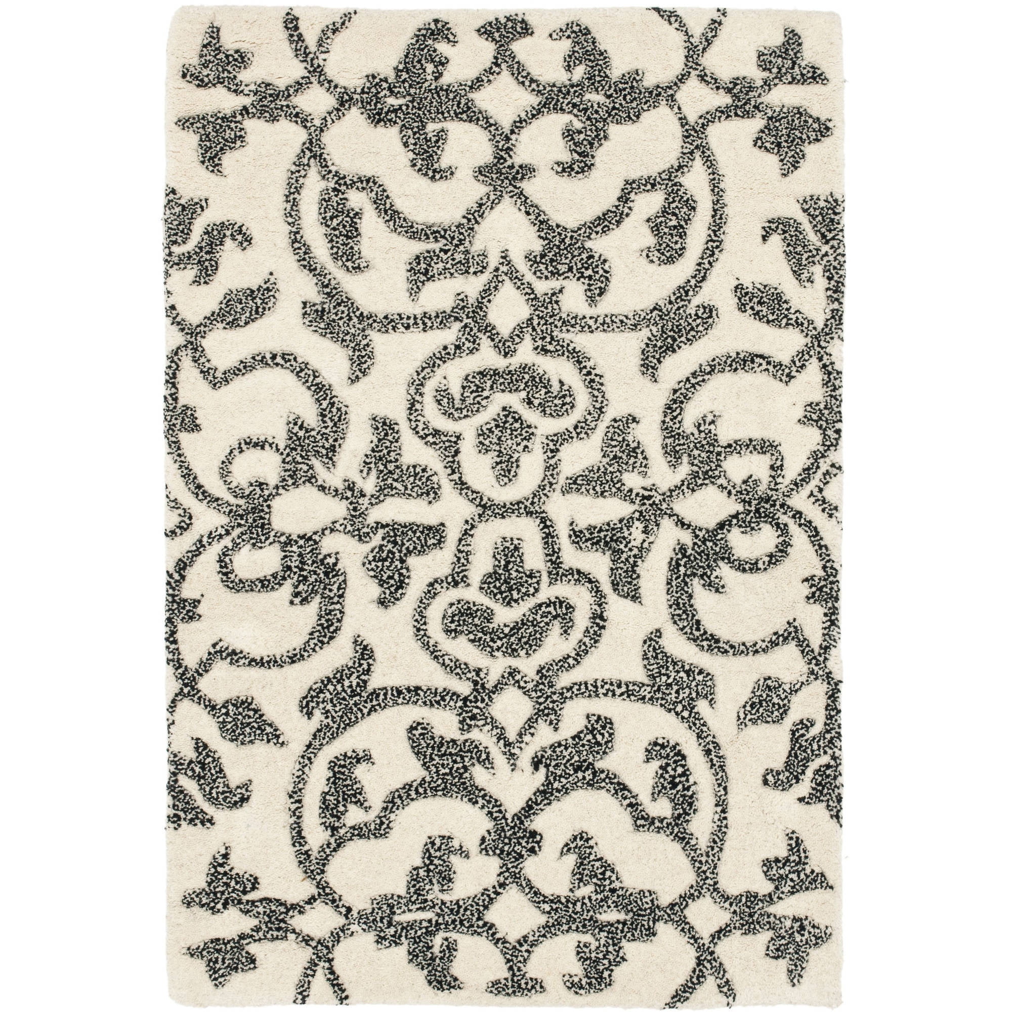 Ivory and Grey Tufted Wool and Viscose Area Rug, 2' x 3'