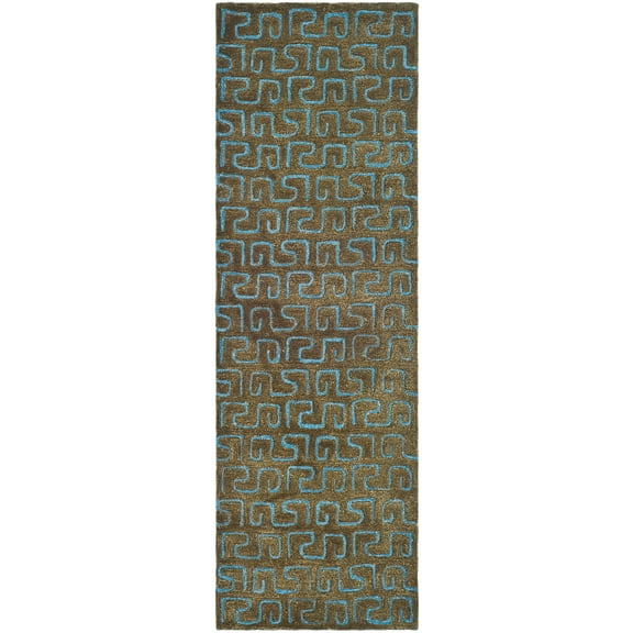 SAFAVIEH Soho Benson Geometric Wool Runner Rug, Brown/Light Blue, 2'6" x 10'
